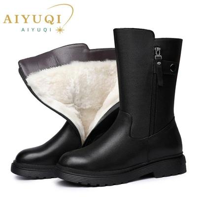 Women Boots Large Size Non-Slip Genuine Leather Women Half Boots Natural Wool Winter MomWomen Half Boots