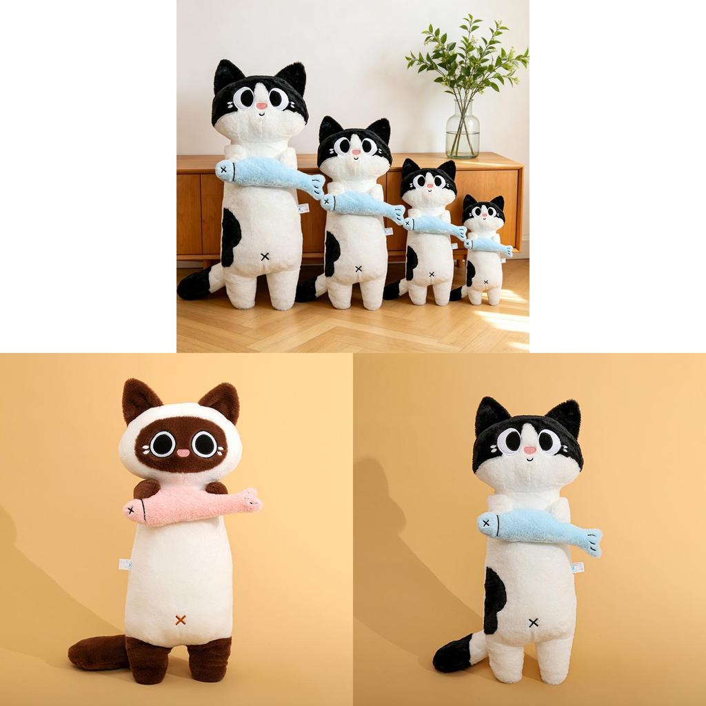 Soft Plush Fish Cat Long Body Pillow For Sleep And Relaxation Girls Side Sleeping Comfort