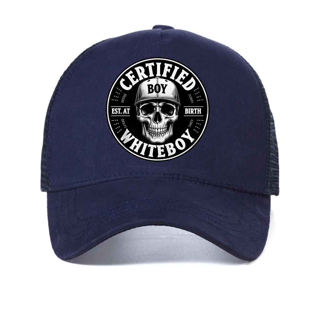 

Certified Bold Skull Whiteboy Printed baseball cap Men Women Summer mesh snapback hat Streetswear Breathable adjustable caps Adjustable темно-синього кольору