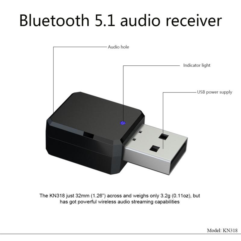 Bluetooth-kompatibler V5.1 Audio-Empfänger USB Aux Dual-Modus-Ausgang Dualkanal-Stereo-Konverter