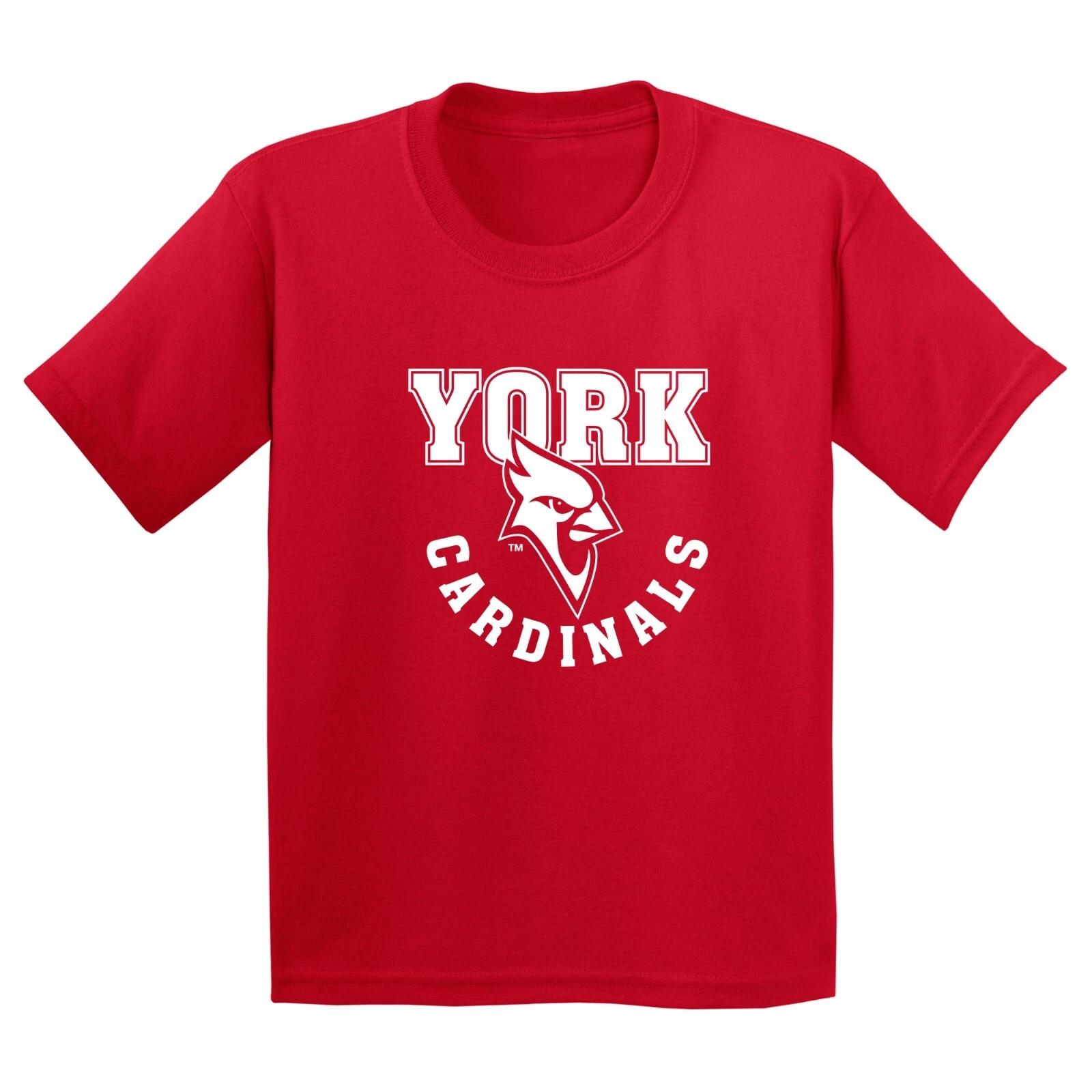 York College Cardinals Arch Logo Licensed Unisex Youth T-Shirt - Red S