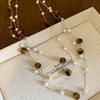Trendy Vintage Tiger Eye Stone Pearl Bead Stacked Necklace For Women Fashionable Autumn And Winter Charm Jewelry