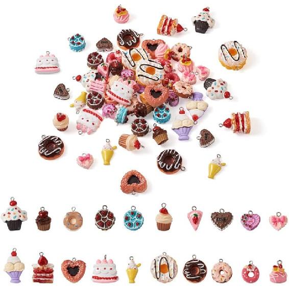 36Pcs Simulation Food Cupcake Charms 9 Styles Opaque Resin Pendant with Platinum Tone Loops for Jewelry Making DIY Craft Necklace Earring Key Chain