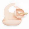 3 Pcs Baby Bibs+Suction Dish Bowl Plate+Spoon Set Waterproof Silicone Tableware Blue