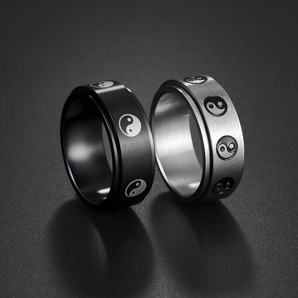 8MM Men's 304 Stainless Steel Tai Chi Rotating Decompression Ring