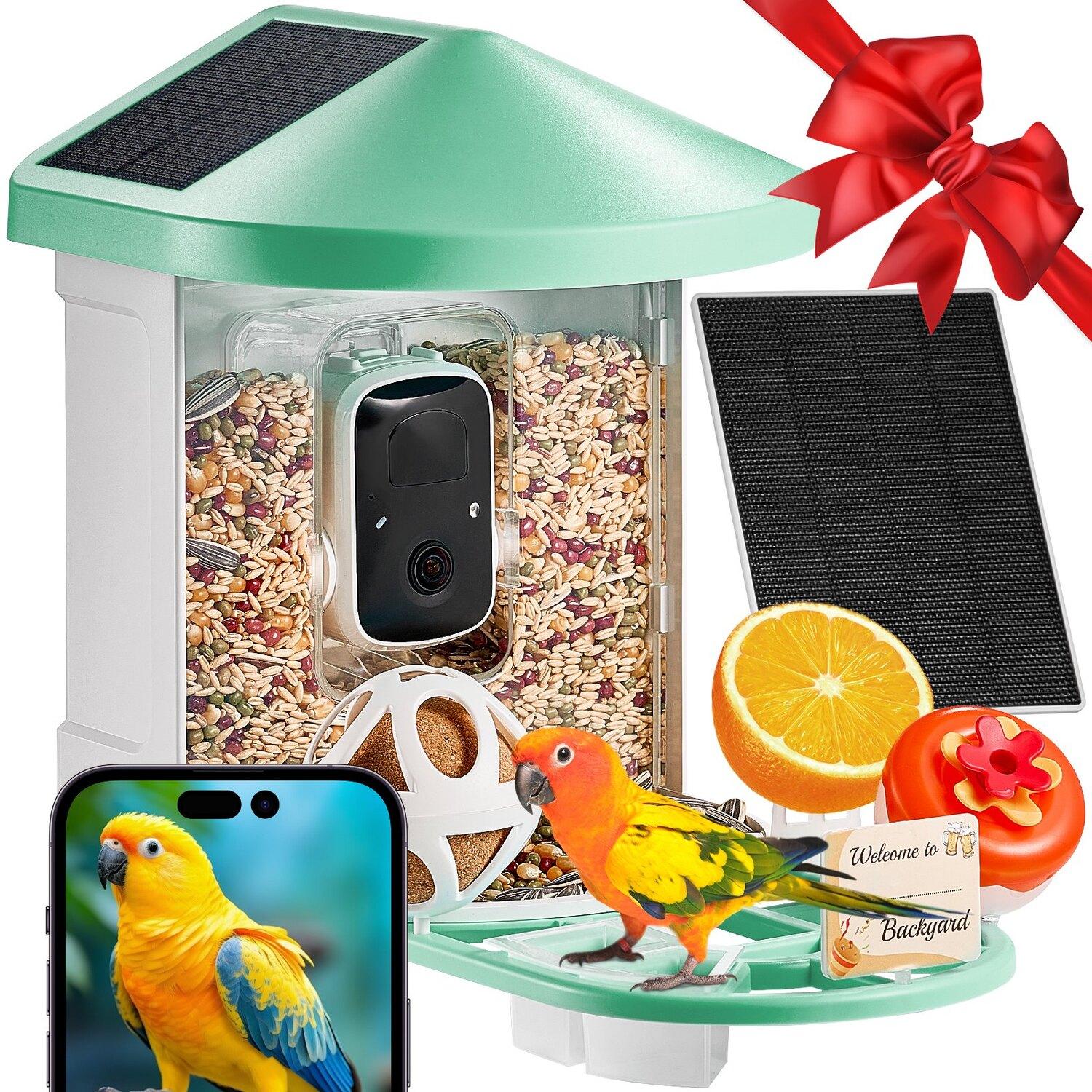 Mangeoire à oiseaux intelligente avec caméra Identification IA de plus de 10 000 espèces d'oiseaux Alimentée par énergie solaire