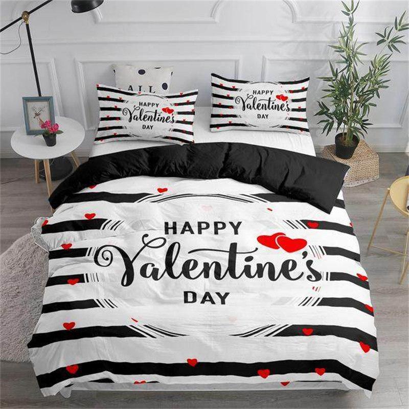 Comforter Romantic Love Heart Valentines Day Bedding Set Microfiber 3D Print King Queen For Boys Girls Teen Decor