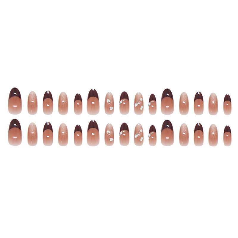Cat Eye Gradient Blush Press On Nails, French Shiny Diamond Gentle Elegant European American Ins Style Removable Fake Nails 30Pcs