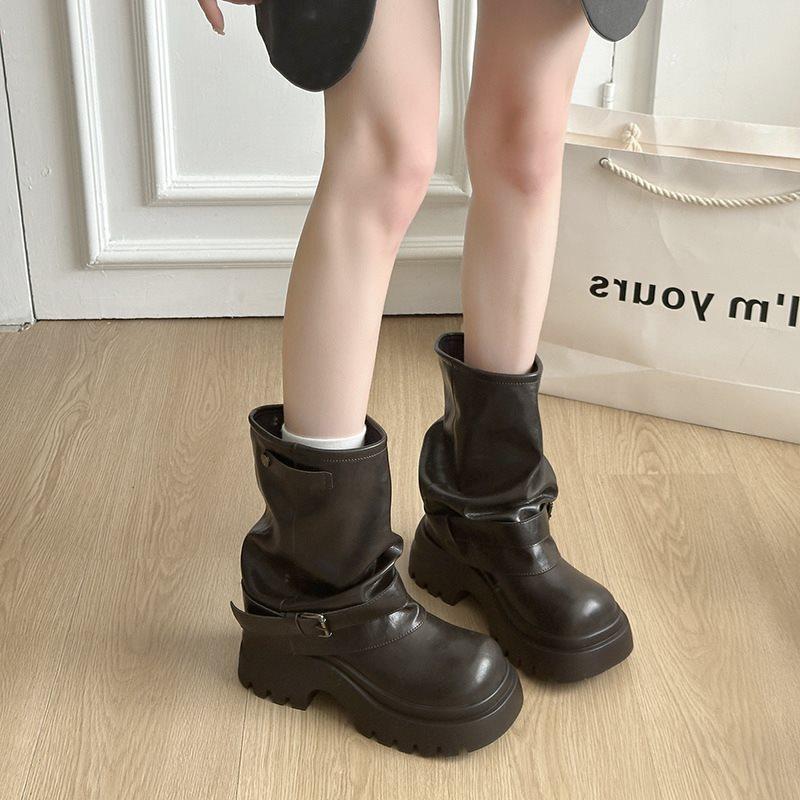 Pants Mid Tube British Platform Boots Martin Boots Women'S Heightening Retro Stacking Short Boots