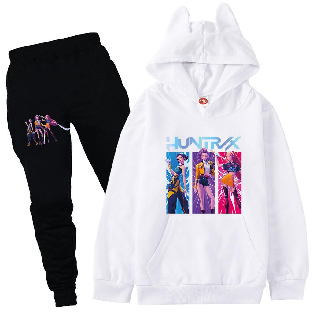 Kinder Mädchen Anime Cartoon K-Pop Rumi Zoey Mira Bedruckt Lässige Langarm Kapuzenpullover Hosen Kleidung Set