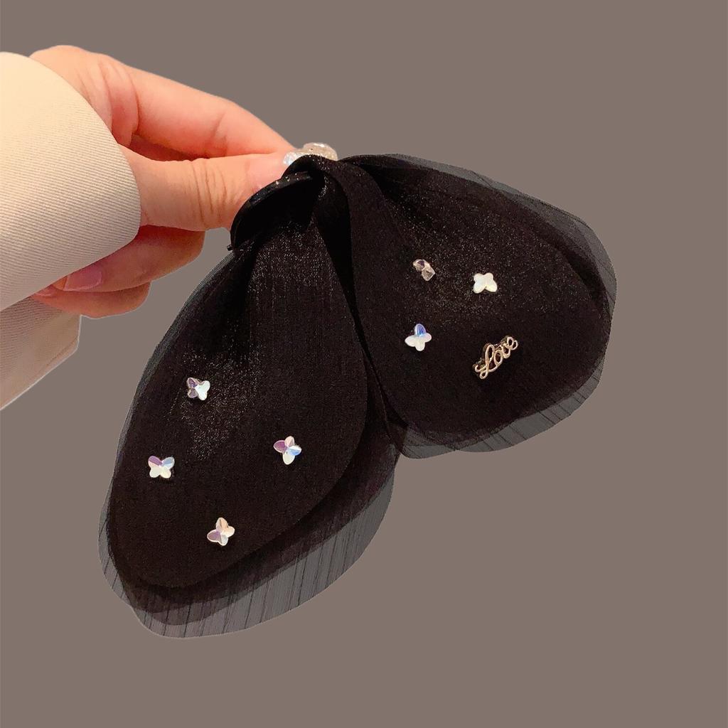 Elegant French Tulle Butterfly Hair Claw Clip Elegant Rhinestone Large Shark Grabbing Jaw