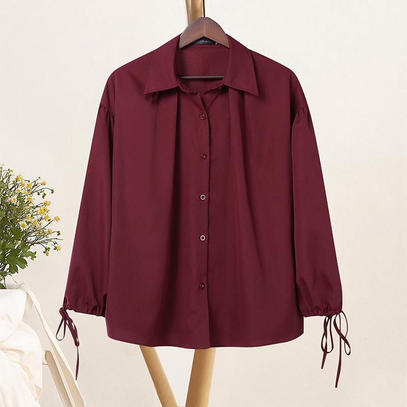 

ZANZEA Женская блузка с отложным воротником, свободного кроя, с длинным рукавом, однотонная 5XL вино красного