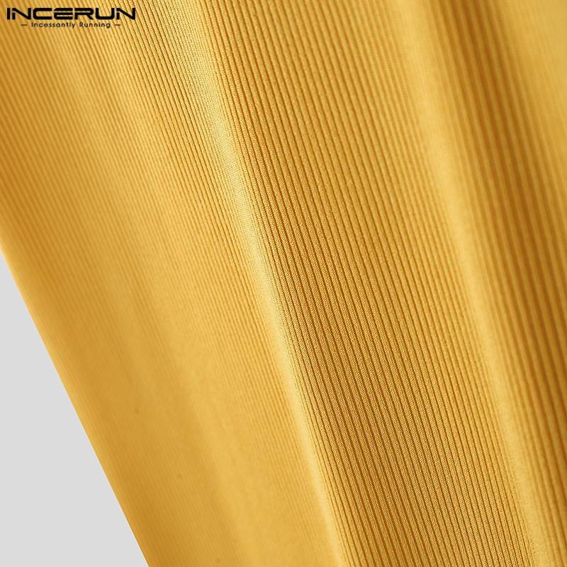 INCERUN Men Round Neck Short Sleeve Rib Fitted Casual T-shirts Tops Undershirts