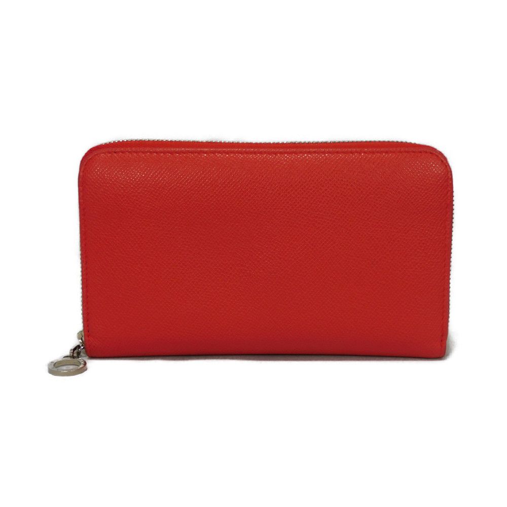 Used 11679 Long Zip Wallet 37690 7940 Grain Calfskin Compartment Zip Around Logo Charm Red Unisex from Japan AUTHENTIC