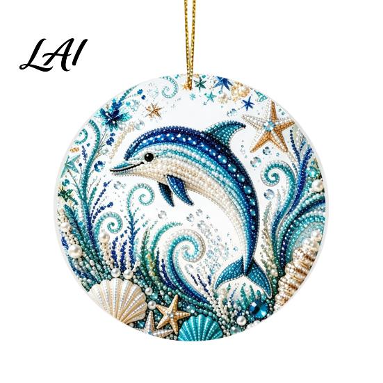 Artistic Home Decor Accessories Ocean Theme Pearl Art Hanging Ornament 2D Flat Acrylic Coastal Durable Sea Life Suncatcher Beaded Pattern