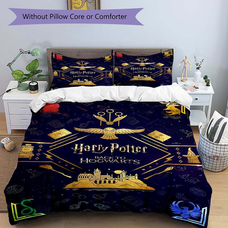 3pcs Magic Harry Potter Bedding Set, Duvet Cover and Pillowcases Machine Washable Seasons all suitable, Design for Bedroom (No Filling)168