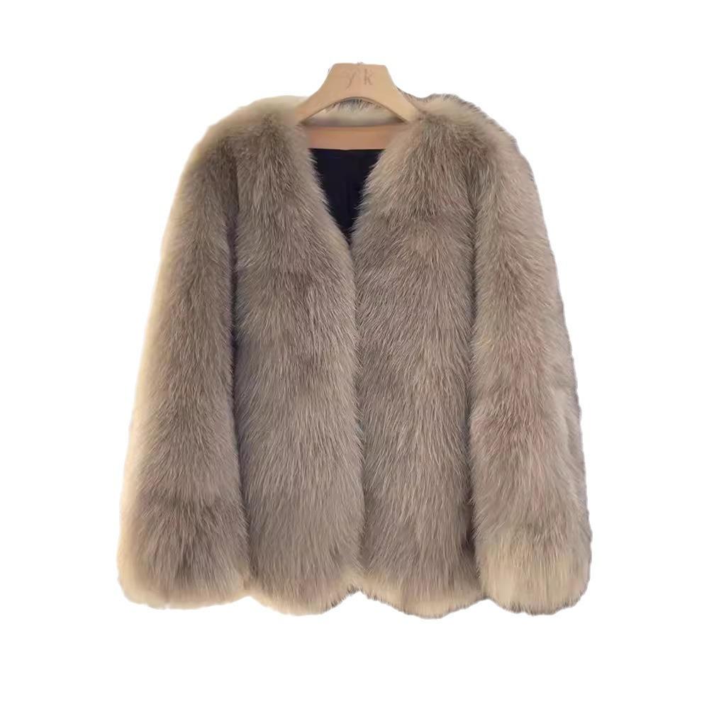 Autumn and Winter Environmentally Friendly Fur Fur Coat Women's Medium and Long Thickened Warm Light Luxury Fox Fur Coat