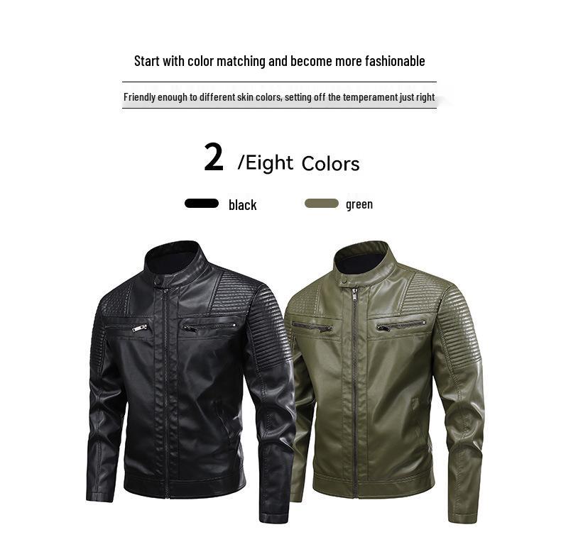 Men's Retro PU Leather Motorcycle Jacket with Stand Collar - Spring/Autumn 2025 Collection