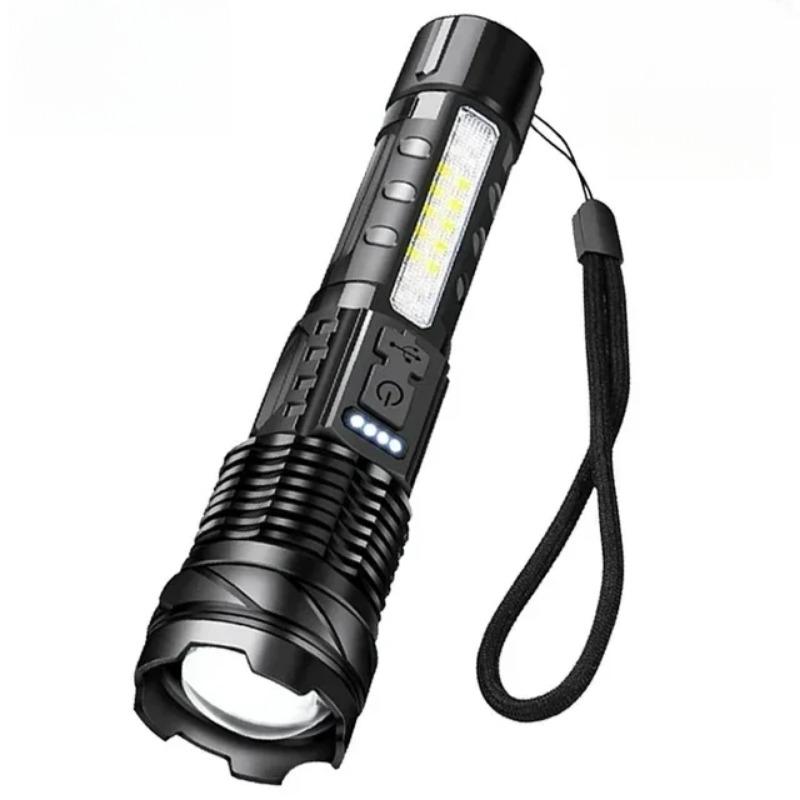 Strong Light Flashlight with Fast Typ-c Charging for Outdoor Lighting, Clear Laser Flashlight with Cob Warning Side Work Light