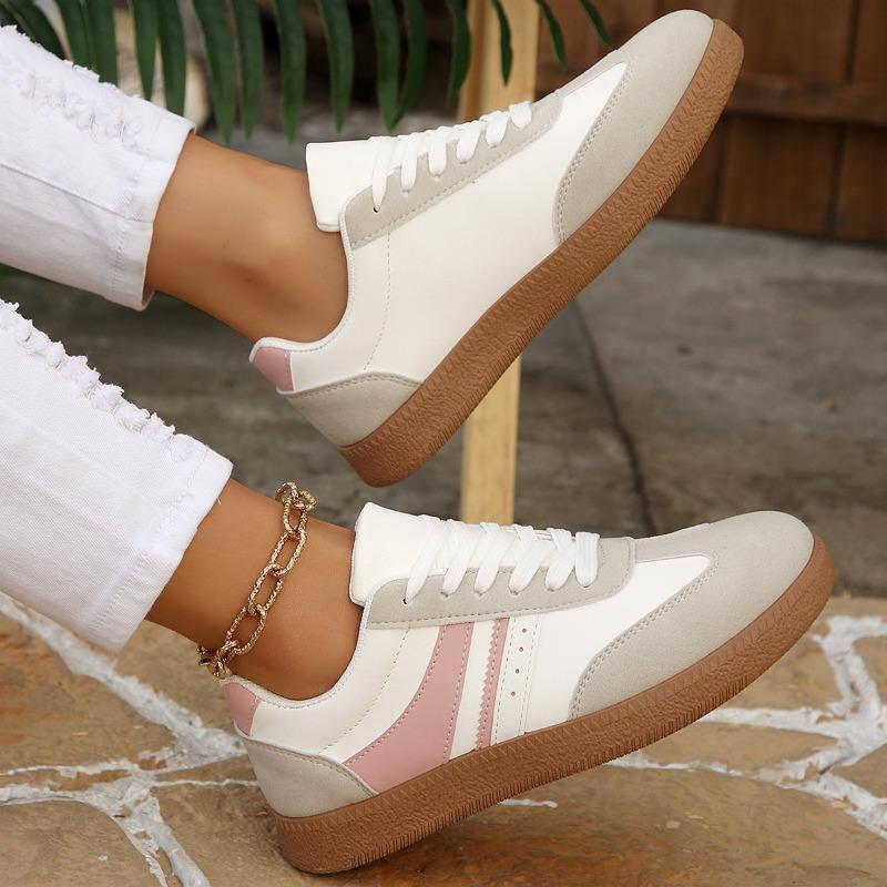 Women's Lace-Up Color-Blocked Training Casual Sports Board Shoes, Versatile Fashionable Footwear, Available In Large Sizes.