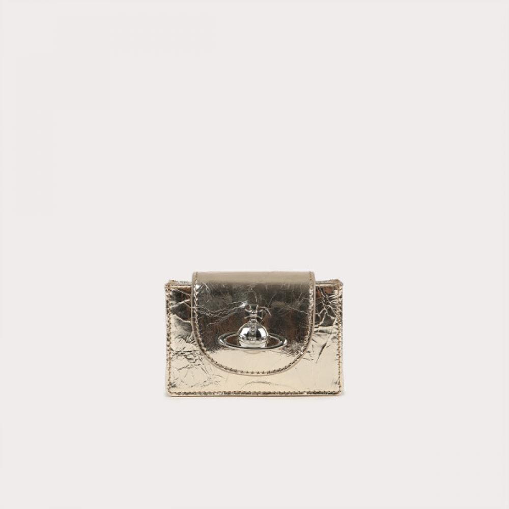 

Vivienne Westwood Metallic Crinkle Flap Accordion Card Holder Gold gold