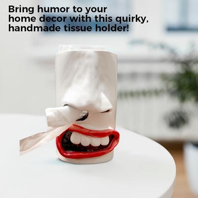 New Handmade Funny Face Tissue Holder with3D Nose and Mouth Design Unique Tissue Box Dispenser for Bedroom Bathroom Fun Gag Gift
