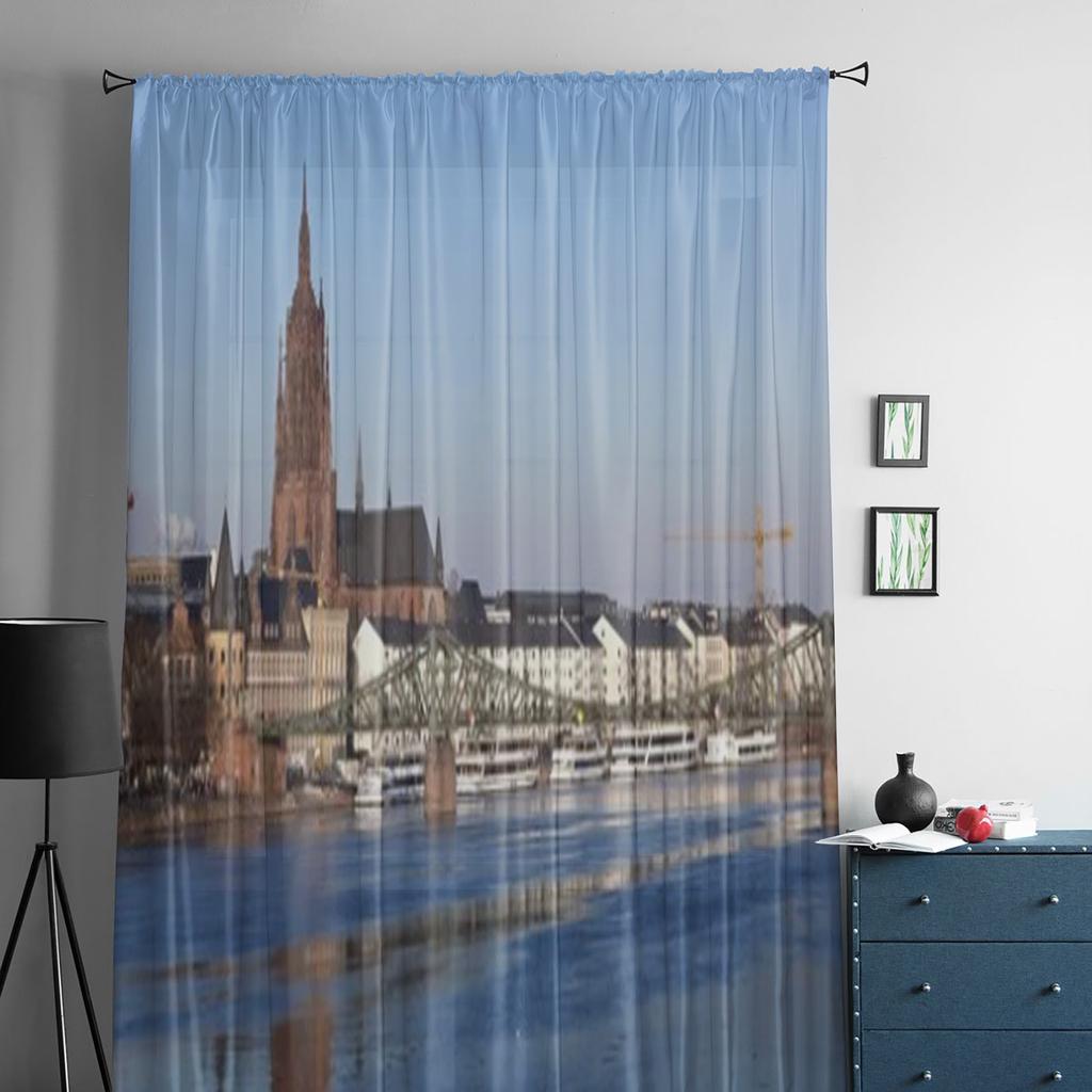 Old Historic Bridge Eiserner Steg In Frankfurt Am Main Germany Sheer Curtains for Room Bedroom Window Voiles Tulle Curtain