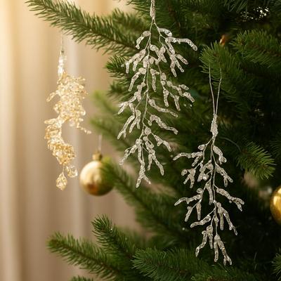 Acrylic Christmas Icicle Pendant Artificial Leaves Realistic Glitter Christmas Branches DIY Craft Xmas Tree Hanging Ornament