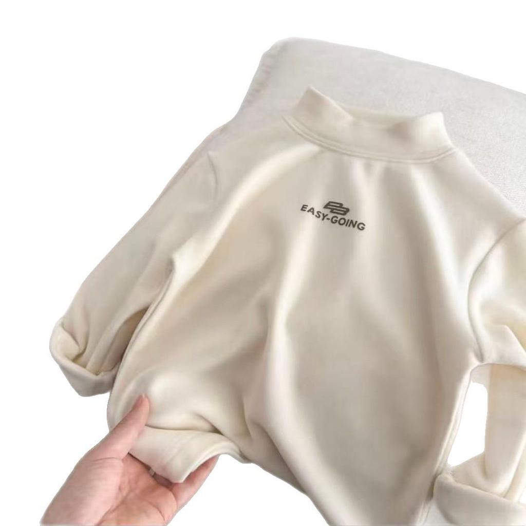 Unisex Kids Plush High-Neck Long-Sleeve T-shirt, Double-Sided, Autumn/Winter Hot Seller, Medium/Large Children's Base Layer Top