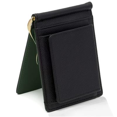 GRAV Leather Bifold Wallet with Money Coin and Hidden Pocket Card Hidden Men's Clip, Purse, (IC Pocket, Pocket) (Black/Green)