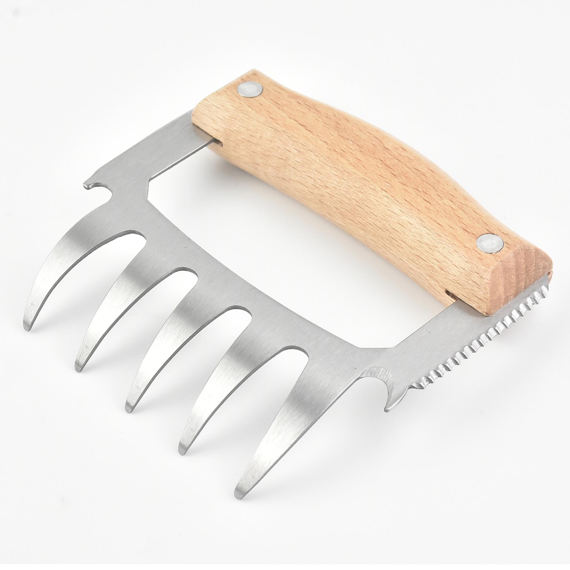 New Meat Claw Bear Claws Stainless Steel BBQ Meat Shredder Multifunctional Claws with Wooden Handle Bottle Opener Turkey EDC