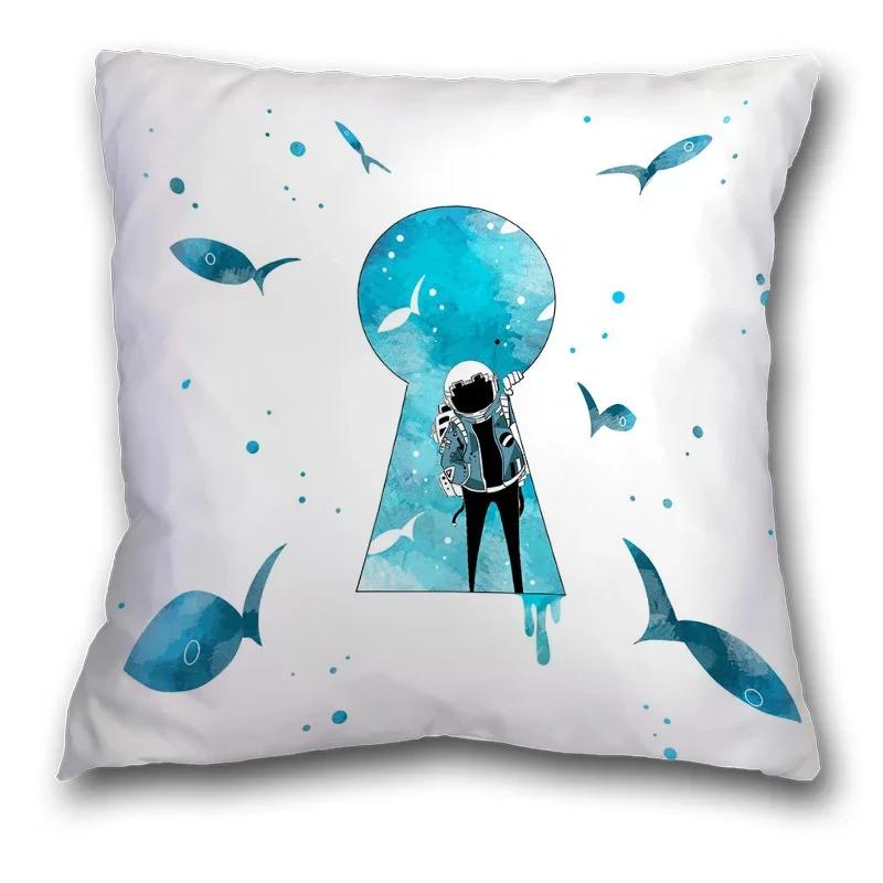 45x45cm Creative Spaceman Astronaut Ocean Blue Square Pillow Cover Living Room Sofa Office Seat Cushion  Home Decoration