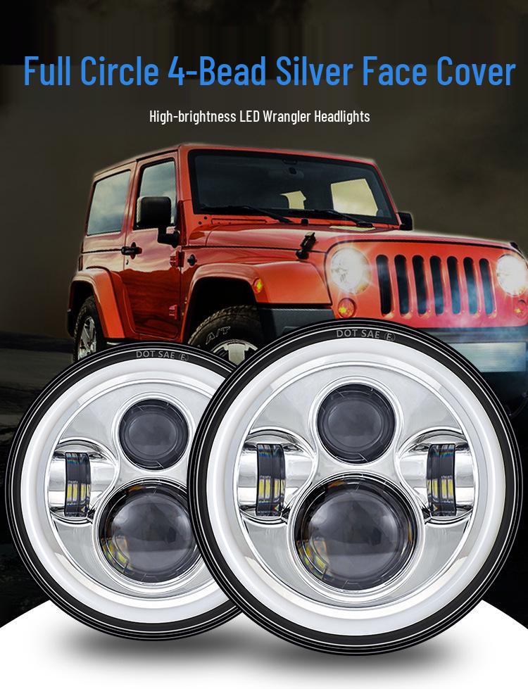 7-inch 60W 4-LED Angel Eye Headlights for Harley Wrangler & Off-road Motorcycles