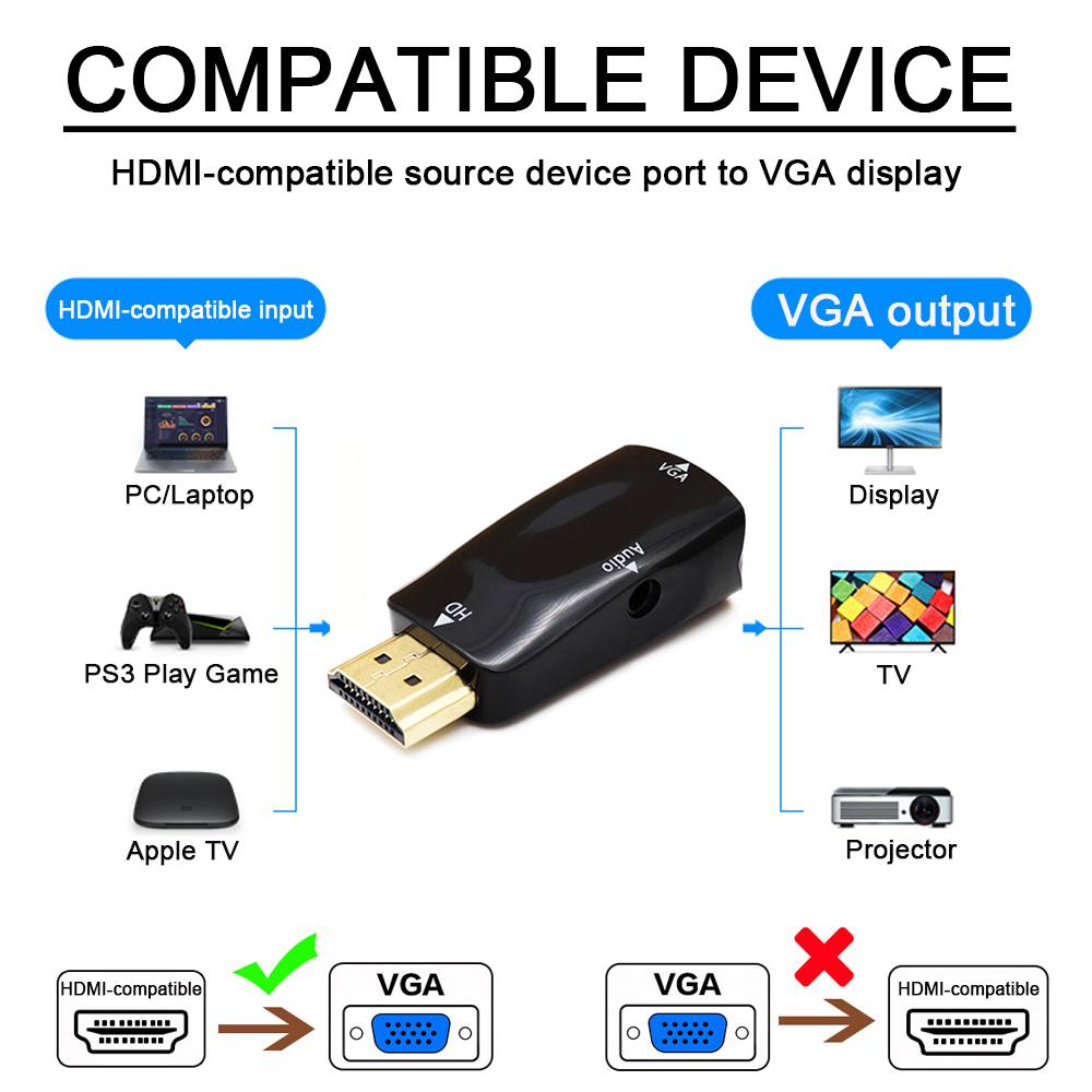 HDMI-compatible Male To VGA Female Adapter Full HD 1080P Audio Cable Converter For PC Laptops TV Box Computer Display Projector