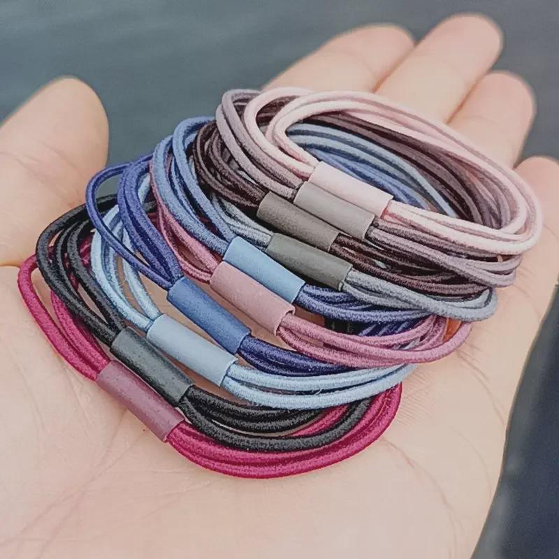 Korean Style Elastic Black Hair Ring - Three-in-One Colorful Rubber Band 