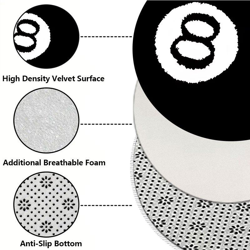 Black No. 8 Billiard Table Flannel-printed Round Floor Mats Are Slip-resistant Suitable for Room Bedroom Terrace Garden Carpets