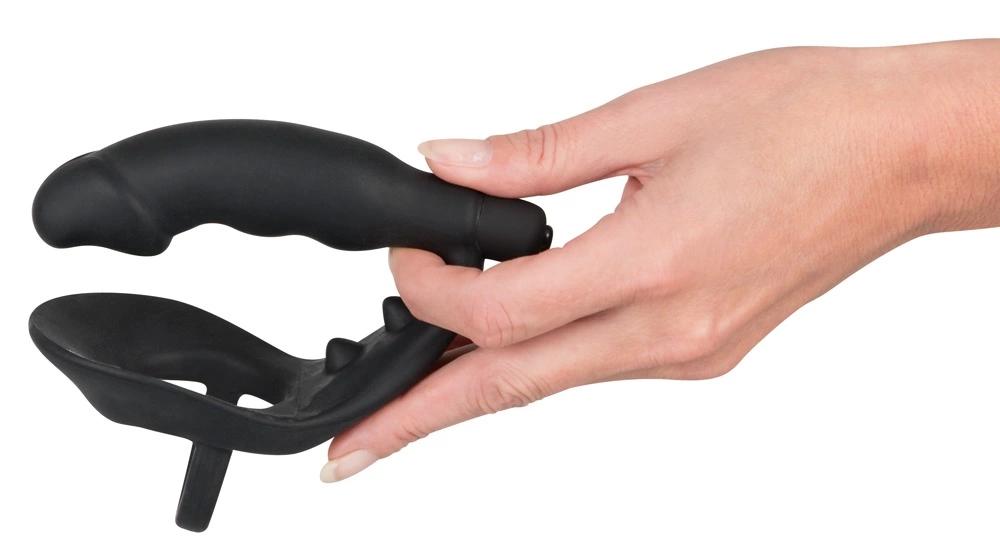 Penis Ring with Vibration and Dildo - Black Velvets