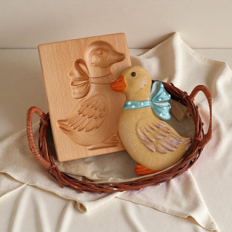 Holzplätzchenformen mit Tiermustern, 3D DIY geschnitzte geprägte Keksstempelformen, Vogel, Gans, Pferd, Igel