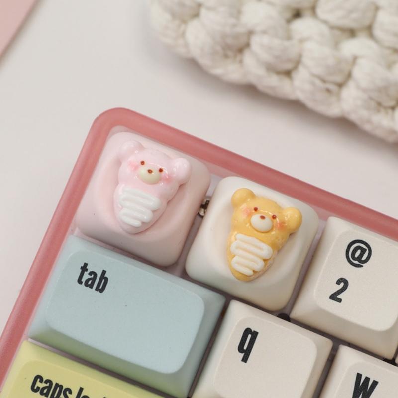 3D Resin Keycaps ESC Keycap Cartoon Bear Pizza Theme For Mechanical Keyboards Pink Yellow Lovely Enhances Typing