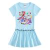 2026 Korean Style Kids' Cartoon Dress: Color Block Pleated Skirt with Short Sleeves for Girls