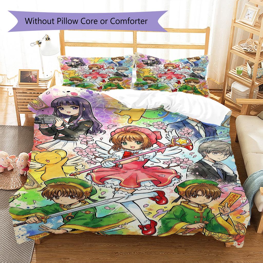 Cardcaptor Sakura Pattern Bedding Set Quilt Cover Pillowcase Home Decor Gift (1 * duvet cover + 2 * pillowcase, without core)