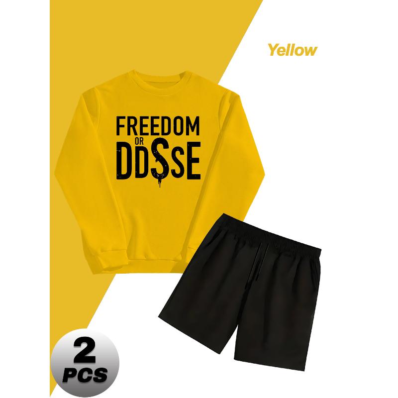 Men s  Polyester Casual Outfit Crew Neck Sweatshirt and Relaxed Fit Shorts Gym S