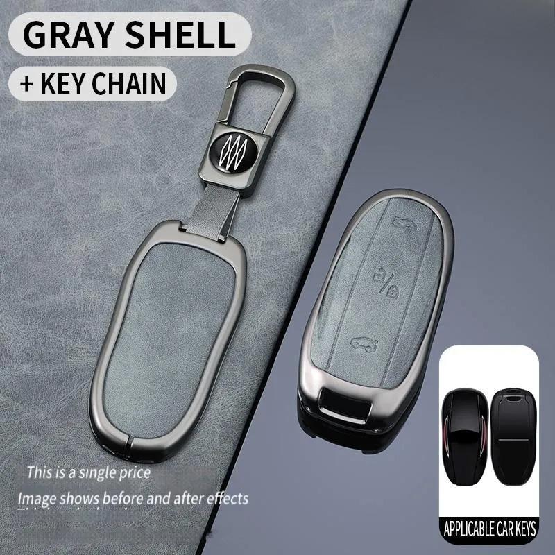 Kmkm Zinc Alloy Leather Car Key Cover Case Shell Fob For Tesla Model 3 Model Y X S Key Shell Bag Holder Protector Accessorie