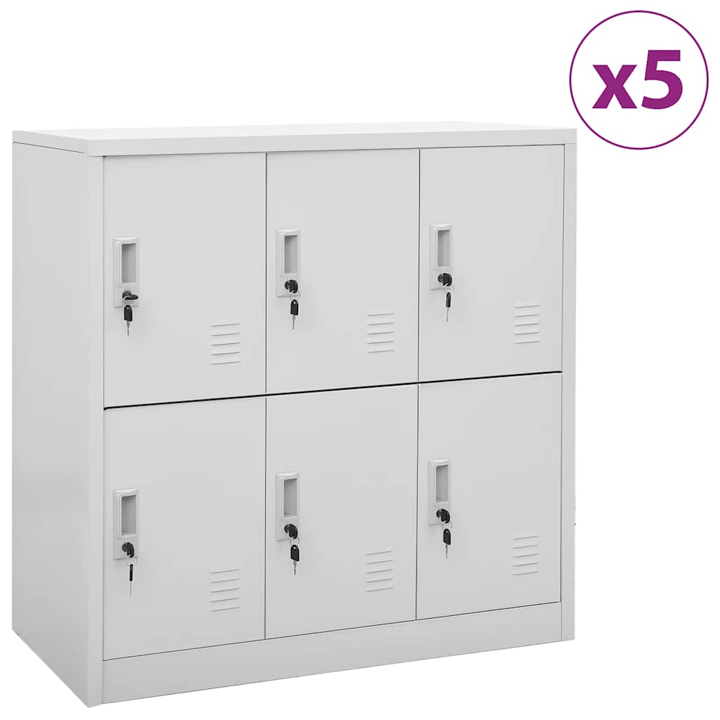 Vidaxl Szafki Zamykane, 5 Szt., Jasnoszare, 90X45X92,5 Cm, Stalowe