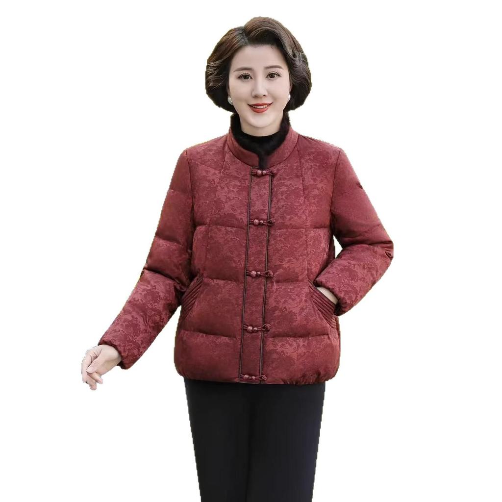 Elegant White Duck Down Jacket for Mothers: Warm Winter Outerwear for Middle-Aged and Elderly Women