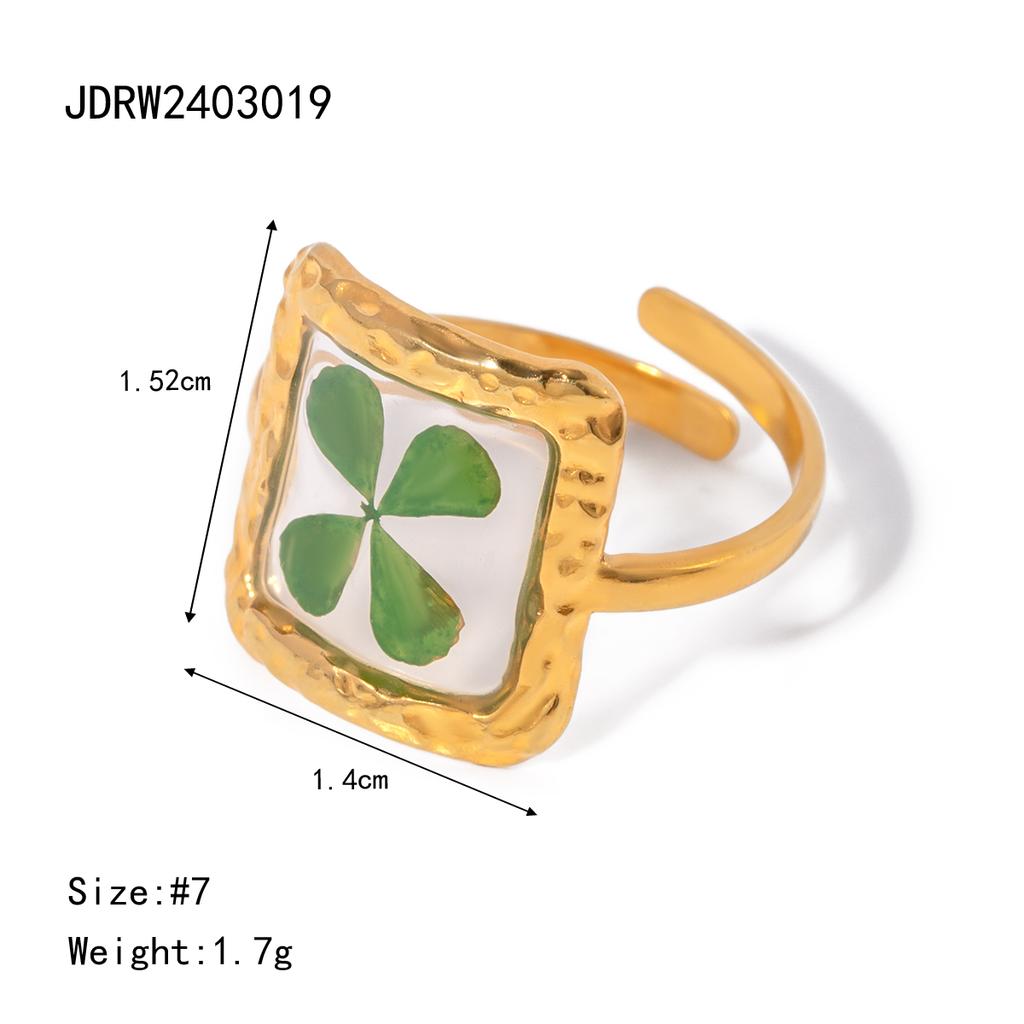 Light Cozy 18k Gold Plated Minimalist Polygonal Dry Flower Opening Ring Women Personalized Stainless Steel Statement Jewelry