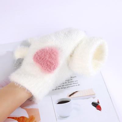 Luvas de Pelúcia de Visão para Inverno Resistentes ao Frio Adequadas para Mulheres Macias e Quentes Fofas Cor Sólida Tricotadas de Cinco Dedos