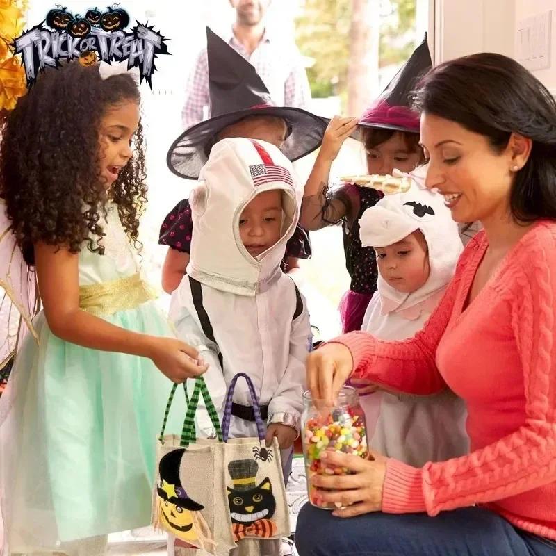 1-10PCS Halloween Treat Bags with Handles for Kids Candy Gift Supplies Party Favor Packaging Bag for Trick or Treat Decoration