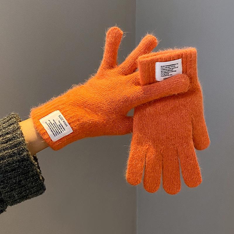 Women Gloves Knitted Solid Autumn Winter Hand Warm Thicken Short Wrist Female Full Fingered Mittens Winter Riding Skiing Mittens