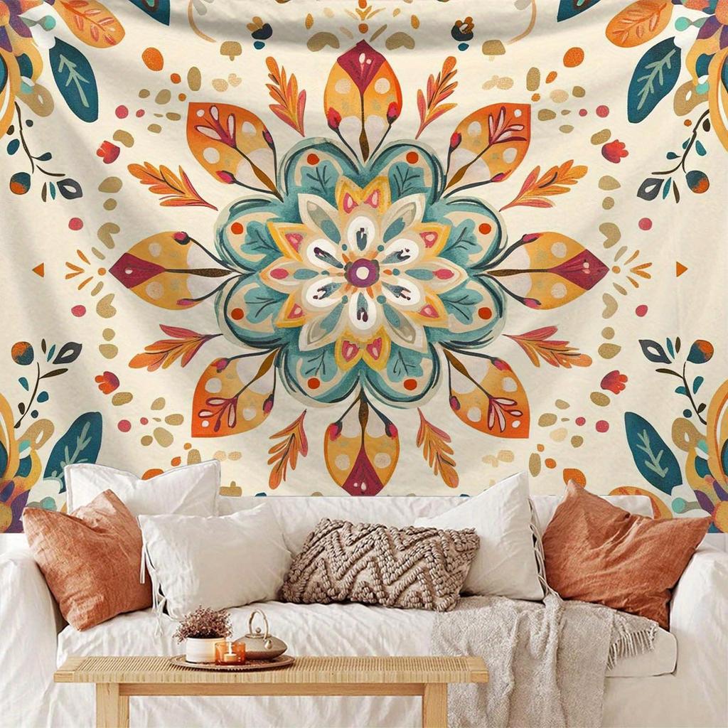 1 Stück Böhmischer Mandala Wandteppich, Polyester, Dünne Pfirsichhaut, Gestrickte Wandbehängung, Dekorative Raumdeko, Wohnzimmerdeko